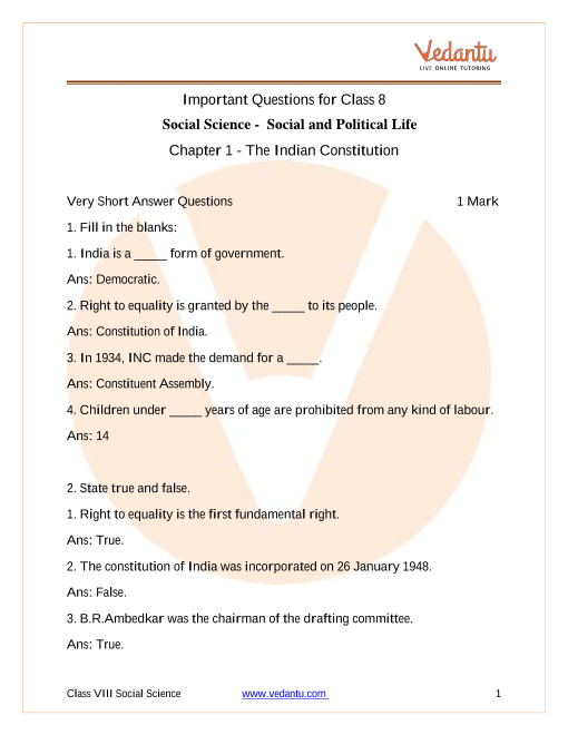 Important Subjective Questions For Cbse Class 8 Sst Political Science Important Subjective Questions For Cbse Class 8 Sst Political Science