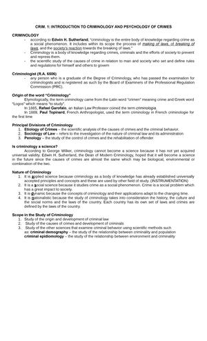 Introduction To Criminology Module Introduction To Criminology Module