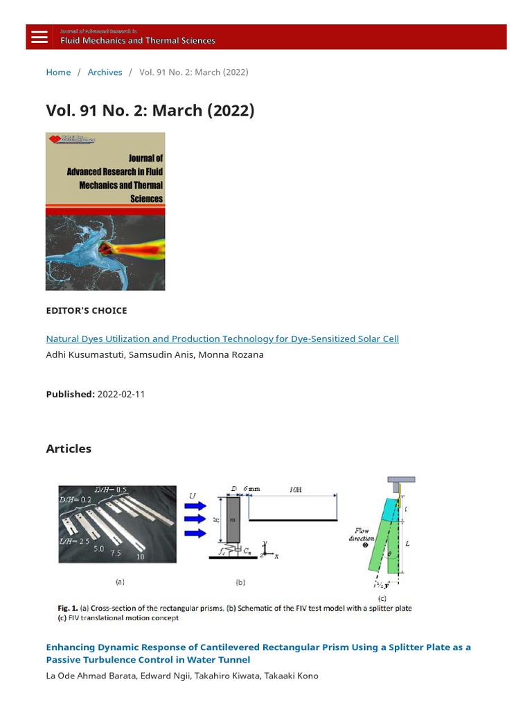 Journal Of Advanced Research In Fluid Mechanics And Thermal Sciences Journal Of Advanced Research In Fluid Mechanics And Thermal Sciences