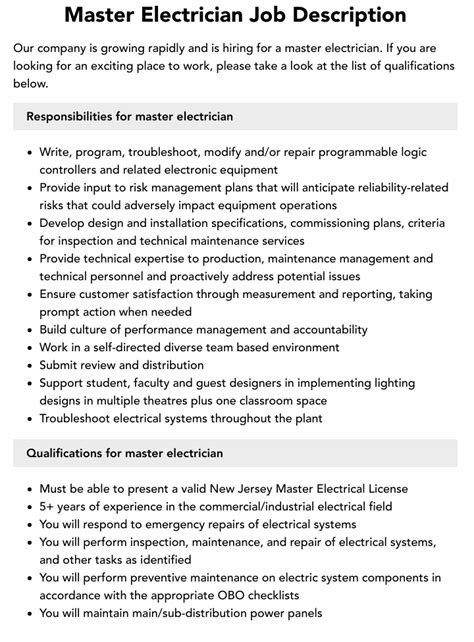 Master Electrician Job Description Velvet Jobs Master Electrician Job Description Velvet Jobs